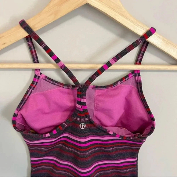 Lululemon Power  Y Tank Top Pink And Gray Stripe - Picture 8 of 10